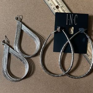 INC EARRINGS: 2 sets of tear-drop hoop earrings (never worn)